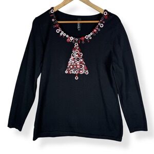 Berek Sweater Womens Size Large Christmas Tree Beaded Holiday Art to Wear Knit